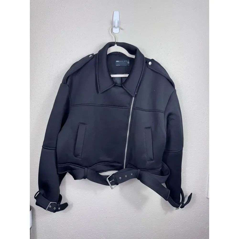 asos Design Black Bomberjacket with wrist and sleeve Buckles Size US 14